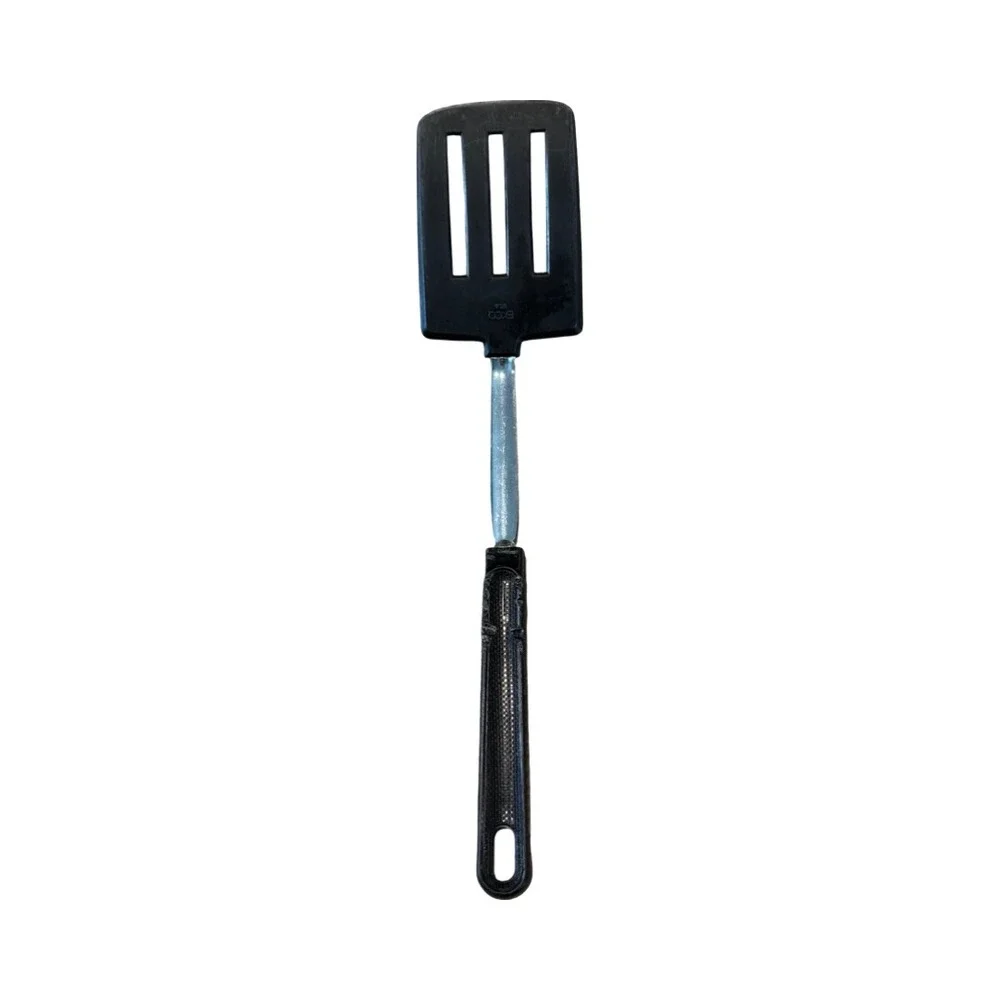 Vintage Ekco USA Slotted Spatula Turner Black Nylon Chrome Steel Handle 12